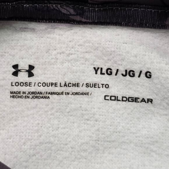 Under Armour Cold Gear Hoodie Youth Girls Large Gray Pink Fleece Pullover - Picture 4 of 6